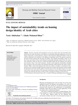 The Impact of Sustainability Trends on Housing Design Identity of Arab Cities