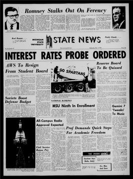 Romney Stalks out on Ferency AWS to Resign from Student Board Soviets Boost Defense Budget Reserve Board to Be Quizzed Prof Dema