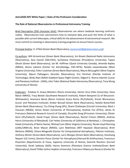 Astro2020 APC White Paper | State of the Profession Consideration the Role of National Observatories in Professional Astronomy T