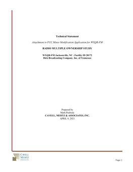 Technical Statement Attachment to FCC Minor Modification Application