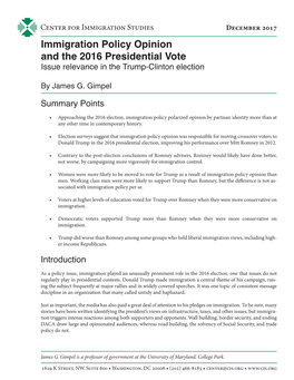 Immigration Policy Opinion and the 2016 Presidential Vote Issue Relevance in the Trump-Clinton Election