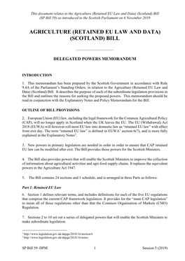 Agriculture (Retained EU Law and Data) (Scotland) Bill (SP Bill 59) As Introduced in the Scottish Parliament on 6 November 2019