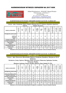 Harmonogram Wywozu Odpadów Na 2017 Rok
