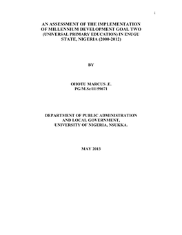 An Assessment of the Implementation of Millennium Development Goal Two (Universal Primary Education) in Enugu State, Nigeria (2000-2012)