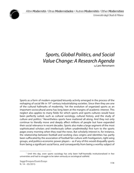 Sports, Global Politics, and Social Value Change: a Research Agenda