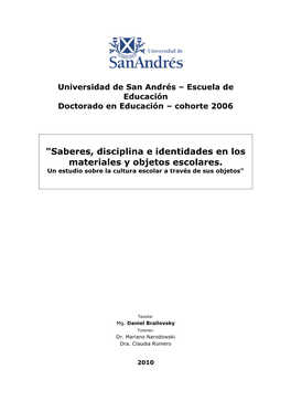 Universidad De San Andrés – Escuela De Educación Doctorado En Educación – Cohorte 2006