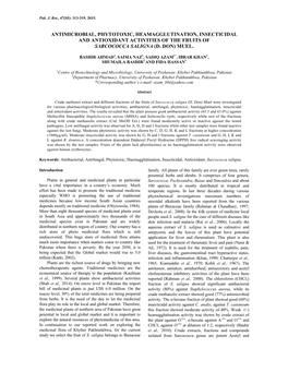 Antimicrobial, Phytotoxic, Heamagglutination, Insecticidal and Antioxidant Activities of the Fruits of Sarcococca Saligna (D