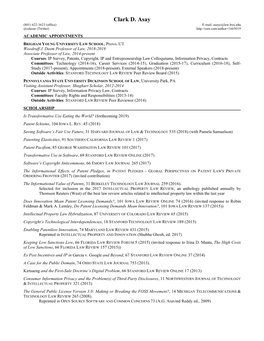 Clark D. Asay (801) 422-3623 (Office) E-Mail: Asayc@Law.Byu.Edu @Cdasay (Twitter)