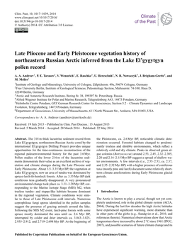 Late Pliocene and Early Pleistocene Vegetation History of Northeastern Russian Arctic Inferred from the Lake El'gygytgyn Polle