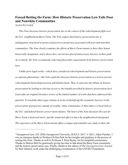 Forced Betting the Farm: How Historic Preservation Law Fails Poor and Nonwhite Communities * ALDEN FLETCHER