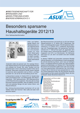 Besonders Sparsame Haushaltsgeräte 2012/13 Eine Verbraucherinformation