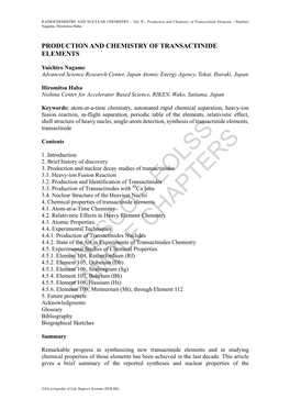 Production and Chemistry of Transactinide Elements - Yuichiro Nagame, Hiromitsu Haba