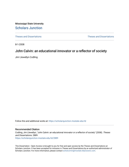 John Calvin: an Educational Innovator Or a Reflector of Society