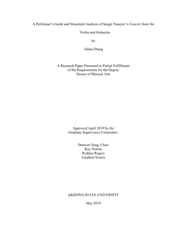 A Performer's Guide and Structural Analysis of Sergei Taneyev's Concert Suite for Violin and Orchestra by Aihua Zhang a Rese