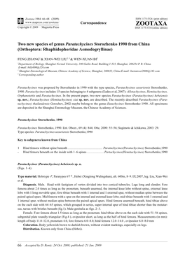 Zootaxa, Two New Species of Genus Paratachycines Storozhenko 1990