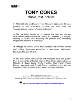 TONY COKES Music, Text, Politics