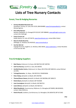 Lists of Tree Nursery Contacts