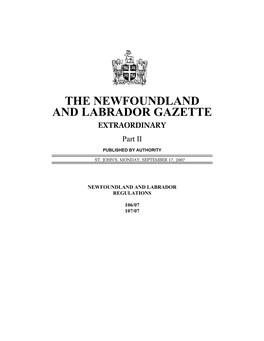 The Newfoundland and Labrador Extraordinary Gazette Sept. 17/07