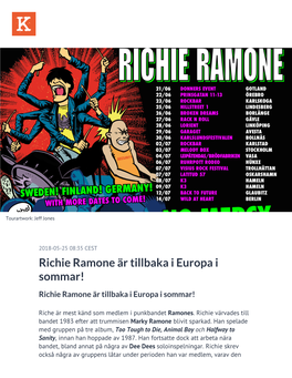 Richie Ramone Är Tillbaka I Europa I Sommar!