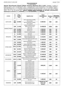 ŁÓŁÓD.4240.27.9.2011.RM Sierpień 2011 O G Ł O S Z E N I E / O