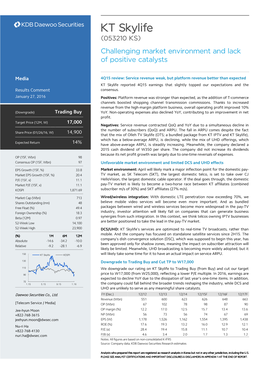 KT Skylife (053210 KS) Challenging Market Environment and Lack of Positive Catalysts