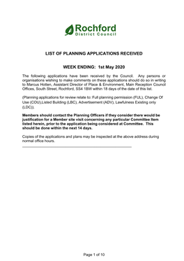 List of Planning Applications Received