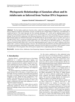 Phylogenetic Relationships of Santalum Album and Its Adulterants As Inferred from Nuclear DNA Sequences