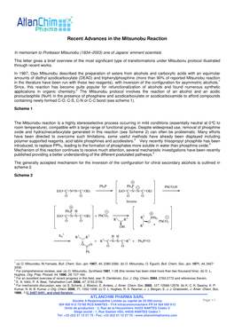 Recent Advances in the Mitsunobu Reaction