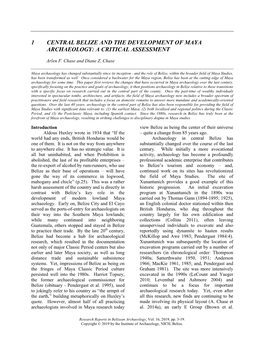 1 Central Belize and the Development of Maya Archaeology: a Critical Assessment