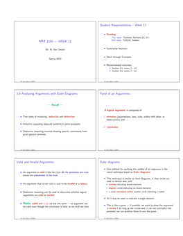 Week 12 3.5 Analyzing Arguments with Euler Diagrams Parts of An