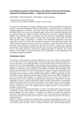 On Statistical Analysis of the Pattern of Evolution of Perceived Emotions Induced by Hindustani Music – Study Based on Listener Responses