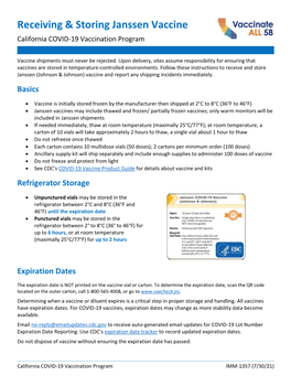 Receiving & Storing Janssen Vaccine