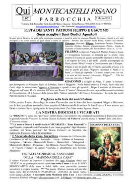 Qui MONTECASTELLI PISANO 107 PARROCCHIA 2 Maggio 2010 Notiziario Della Parrocchia Santi Apostoli Filippo E Giacomo - Tel Del Parroco: 0588-20618- Cell