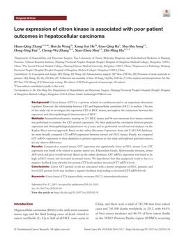 Low Expression of Citron Kinase Is Associated with Poor Patient Outcomes in Hepatocellular Carcinoma