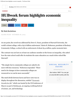 Hubweek Forum Highlights Economic Inequality - the Boston Globe