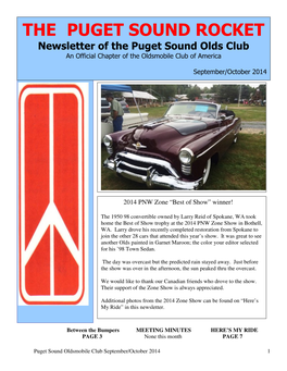 THE PUGET SOUND ROCKET Newsletter of the Puget Sound Olds Club an Official Chapter of the Oldsmobile Club of America