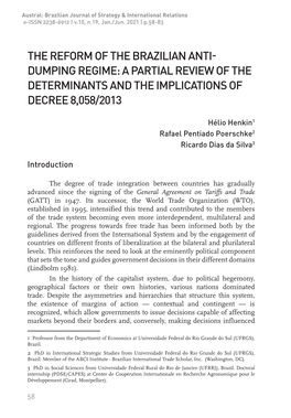 The Reform of the Brazilian Anti- Dumping Regime: a Partial Review of the Determinants and the Implications of Decree 8,058/2013