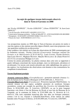 Au Sujet De Quelques Taxons Intéressants Observés Dans Le Tarn-Et-Garonne En 2008