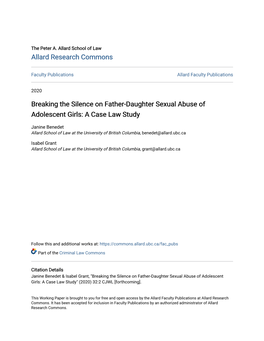 Breaking the Silence on Father-Daughter Sexual Abuse of Adolescent Girls: a Case Law Study