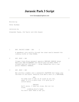 Jurassic Park 3 Script