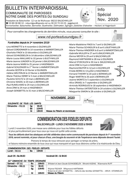 BULLETIN INTERPAROISSIAL Info COMMUNAUTE DE PAROISSES Spécial NOTRE DAME DES PORTES DU SUNDGAU