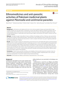 Ethnomedicines and Anti-Parasitic Activities of Pakistani Medicinal Plants Against Plasmodia and Leishmania Parasites