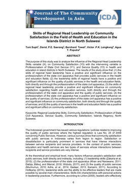 Skills of Regional Head Leadership on Community Satisfaction in the Field of Health and Education in the Islands District in North Sulawesi