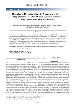 Thrombotic Thrombocytopenic Purpura with Severe Hypertension in a Patient with Systemic Sclerosis Sine Scleroderma and Polymyositis