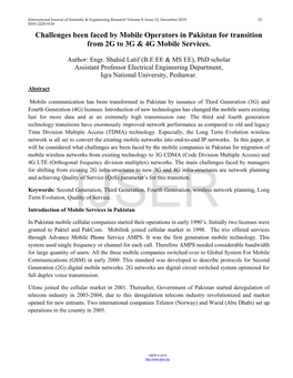 Challenges Been Faced by Mobile Operators in Pakistan for Transition from 2G to 3G & 4G Mobile Services