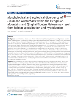 Morphological and Ecological Divergence of Lilium And