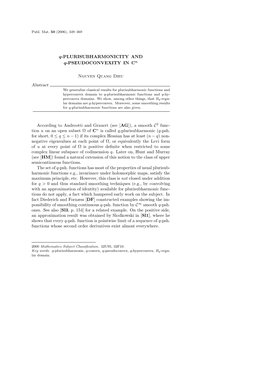 Q-PLURISUBHARMONICITY and Q-PSEUDOCONVEXITY in Cn