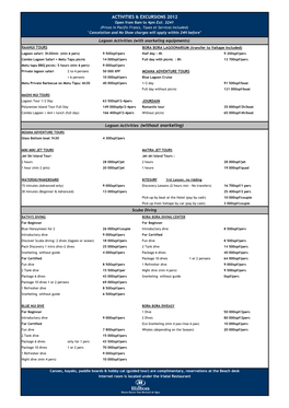 ACTIVITIES & EXCURSIONS 2012 Lagoon Activities (Without Snorkeling)