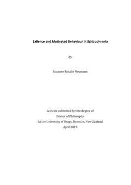 Salience and Motivated Behaviour in Schizophrenia