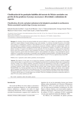 Clasificación De Los Pastizales Halófilos Del Noreste De México Asociados Con Perrito De Las Praderas (Cynomys Mexicanus): Di